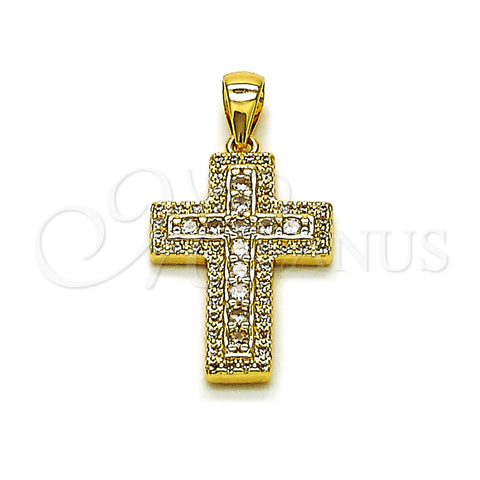 Dije Religioso 05.344.0004 Oro Laminado, Diseño de Cruz, con Blanca Zirconia Cubica and Blanca Micro Pave, Pulido, Tono Dorado