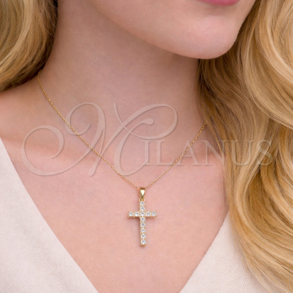 Dije Religioso 05.344.0005 Oro Laminado, Diseño de Cruz, con Blanca Zirconia Cubica, Pulido, Tono Dorado