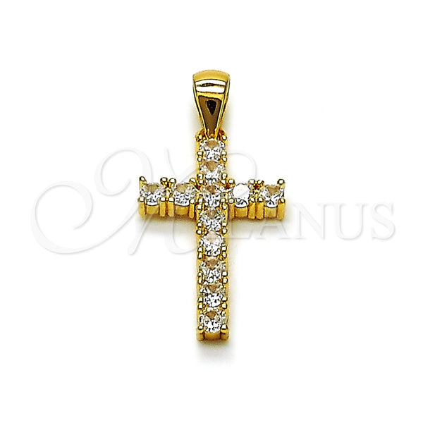 Dije Religioso 05.344.0005 Oro Laminado, Diseño de Cruz, con Blanca Zirconia Cubica, Pulido, Tono Dorado