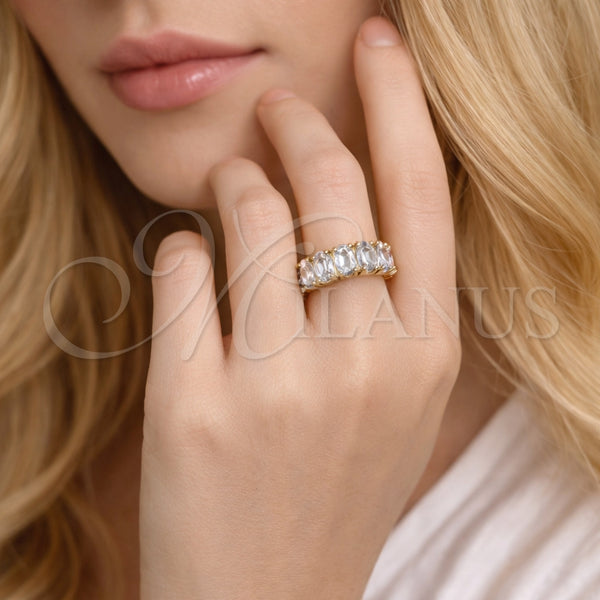 Anillo Multi Piedra 01.196.0043 Oro Laminado, con Blanca Zirconia Cubica, Pulido, Tono Dorado (One size fits all)