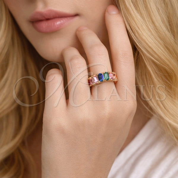 Anillo Multi Piedra 01.196.0043.1 Oro Laminado, con Multicolor Zirconia Cubica, Pulido, Tono Dorado (One size fits all)