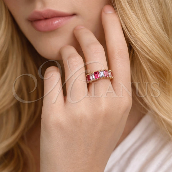 Anillo Multi Piedra 01.196.0044.1 Oro Laminado, Diseño de Baguette, con Rubi and Blanca Zirconia Cubica, Pulido, Tono Dorado (One size fits all)