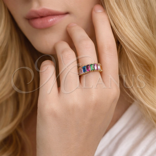 Anillo Multi Piedra 01.196.0044.2 Oro Laminado, Diseño de Baguette, con Multicolor Zirconia Cubica, Pulido, Tono Dorado (One size fits all)