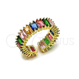 Anillo Multi Piedra 01.196.0044.2 Oro Laminado, Diseño de Baguette, con Multicolor Zirconia Cubica, Pulido, Tono Dorado (One size fits all)