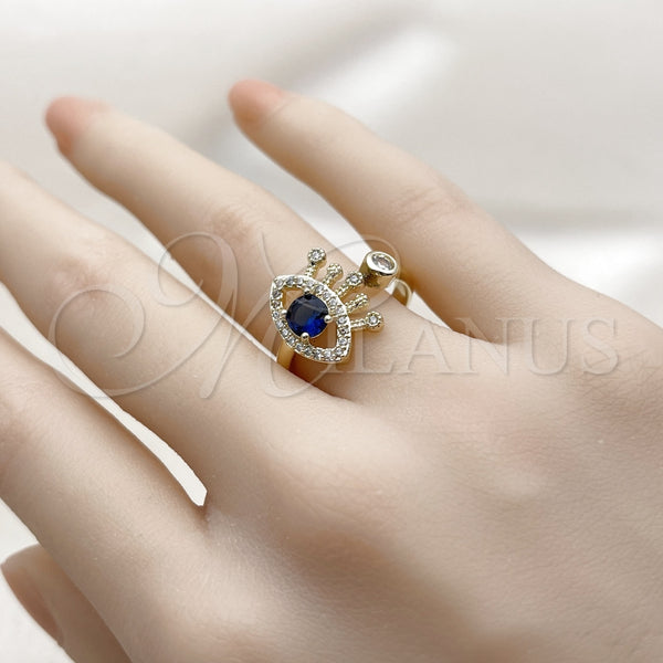 Anillo Multi Piedra 01.196.0045 Oro Laminado, Diseño de Ojo Griego, con Zafiro Azul and Blanca Zirconia Cubica, Pulido, Tono Dorado (One size fits all)