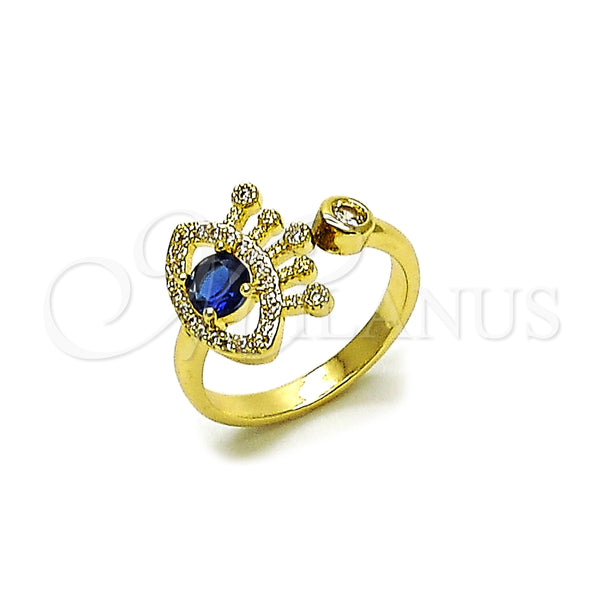 Anillo Multi Piedra 01.196.0045 Oro Laminado, Diseño de Ojo Griego, con Zafiro Azul and Blanca Zirconia Cubica, Pulido, Tono Dorado (One size fits all)
