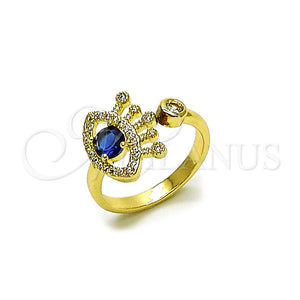 Anillo Multi Piedra 01.196.0045 Oro Laminado, Diseño de Ojo Griego, con Zafiro Azul and Blanca Zirconia Cubica, Pulido, Tono Dorado (One size fits all)