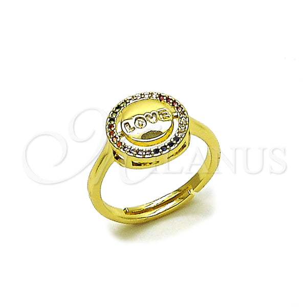 Anillo Multi Piedra 01.196.0046 Oro Laminado, Diseño de Amor, con Multicolor Micro Pave, Pulido, Tono Dorado (One size fits all)