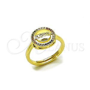 Anillo Multi Piedra 01.196.0046 Oro Laminado, Diseño de Amor, con Multicolor Micro Pave, Pulido, Tono Dorado (One size fits all)