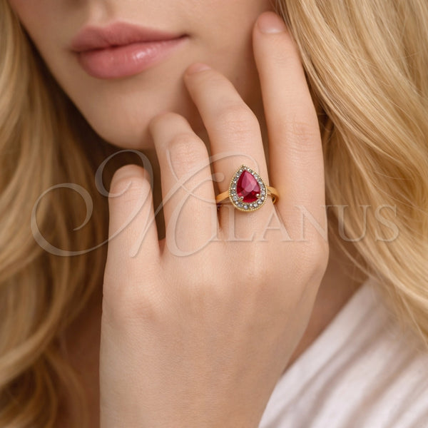 Anillo Multi Piedra 01.196.0047 Oro Laminado, Diseño de Gota, con Rubi and Blanca Zirconia Cubica, Pulido, Tono Dorado (One size fits all)