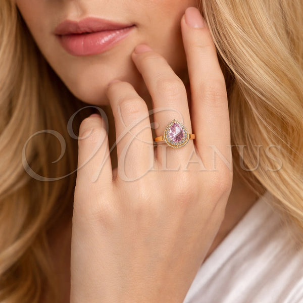 Anillo Multi Piedra 01.196.0047.1 Oro Laminado, Diseño de Gota, con Rosado and Blanca Zirconia Cubica, Pulido, Tono Dorado (One size fits all)