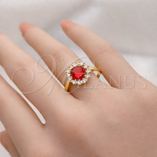 Anillo Multi Piedra 01.196.0048 Oro Laminado, Diseño de Corazón, con Rubi and Blanca Zirconia Cubica, Pulido, Tono Dorado (One size fits all)