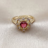 Anillo Multi Piedra 01.196.0048 Oro Laminado, Diseño de Corazón, con Rubi and Blanca Zirconia Cubica, Pulido, Tono Dorado (One size fits all)