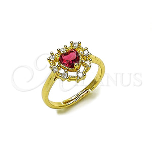 Anillo Multi Piedra 01.196.0048 Oro Laminado, Diseño de Corazón, con Rubi and Blanca Zirconia Cubica, Pulido, Tono Dorado (One size fits all)