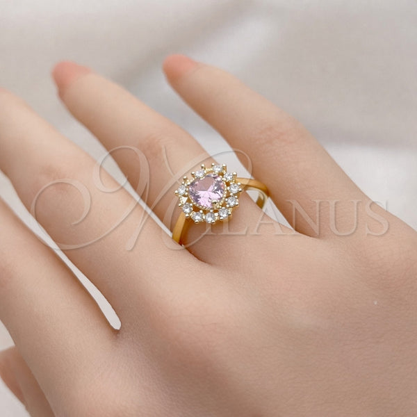 Anillo Multi Piedra 01.196.0048.1 Oro Laminado, Diseño de Corazón, con Rosado and Blanca Zirconia Cubica, Pulido, Tono Dorado (One size fits all)