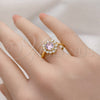 Anillo Multi Piedra 01.196.0048.1 Oro Laminado, Diseño de Corazón, con Rosado and Blanca Zirconia Cubica, Pulido, Tono Dorado (One size fits all)