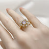 Anillo Multi Piedra 01.196.0048.1 Oro Laminado, Diseño de Corazón, con Rosado and Blanca Zirconia Cubica, Pulido, Tono Dorado (One size fits all)