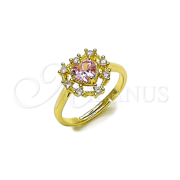 Anillo Multi Piedra 01.196.0048.1 Oro Laminado, Diseño de Corazón, con Rosado and Blanca Zirconia Cubica, Pulido, Tono Dorado (One size fits all)