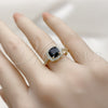 Anillo Multi Piedra 01.196.0050 Oro Laminado, Diseño de Cluster, con Negro Zirconia Cubica and Blanca Micro Pave, Pulido, Tono Dorado (One size fits all)