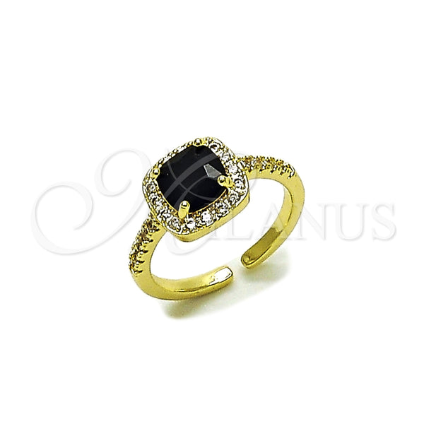 Anillo Multi Piedra 01.196.0050 Oro Laminado, Diseño de Cluster, con Negro Zirconia Cubica and Blanca Micro Pave, Pulido, Tono Dorado (One size fits all)