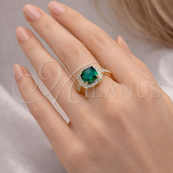 Anillo Multi Piedra 01.196.0050.1 Oro Laminado, Diseño de Cluster, con Verde Zirconia Cubica and Blanca Micro Pave, Pulido, Tono Dorado (One size fits all)