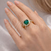 Anillo Multi Piedra 01.196.0050.1 Oro Laminado, Diseño de Cluster, con Verde Zirconia Cubica and Blanca Micro Pave, Pulido, Tono Dorado (One size fits all)