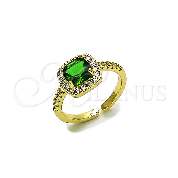 Anillo Multi Piedra 01.196.0050.1 Oro Laminado, Diseño de Cluster, con Verde Zirconia Cubica and Blanca Micro Pave, Pulido, Tono Dorado (One size fits all)