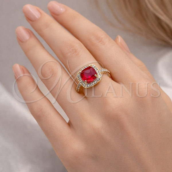 Anillo Multi Piedra 01.196.0050.2 Oro Laminado, Diseño de Cluster, con Granate Zirconia Cubica and Blanca Micro Pave, Pulido, Tono Dorado (One size fits all)