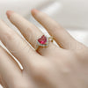 Anillo Multi Piedra 01.196.0051 Oro Laminado, Diseño de Corazón y Cluster, con Rubi Zirconia Cubica and Blanca Micro Pave, Pulido, Tono Dorado (One size fits all)