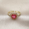 Anillo Multi Piedra 01.196.0051 Oro Laminado, Diseño de Corazón y Cluster, con Rubi Zirconia Cubica and Blanca Micro Pave, Pulido, Tono Dorado (One size fits all)