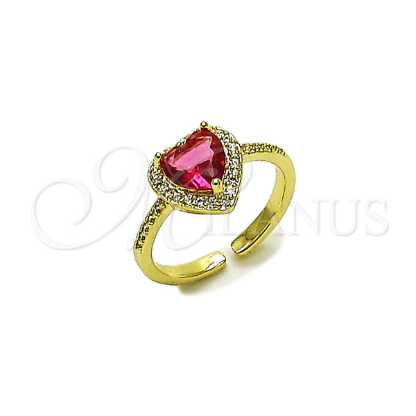 Anillo Multi Piedra 01.196.0051 Oro Laminado, Diseño de Corazón y Cluster, con Rubi Zirconia Cubica and Blanca Micro Pave, Pulido, Tono Dorado (One size fits all)