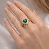 Anillo Multi Piedra 01.196.0051.1 Oro Laminado, Diseño de Corazón y Cluster, con Verde Zirconia Cubica and Blanca Micro Pave, Pulido, Tono Dorado (One size fits all)