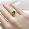 Anillo Multi Piedra 01.196.0051.1 Oro Laminado, Diseño de Corazón y Cluster, con Verde Zirconia Cubica and Blanca Micro Pave, Pulido, Tono Dorado (One size fits all)