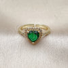 Anillo Multi Piedra 01.196.0051.1 Oro Laminado, Diseño de Corazón y Cluster, con Verde Zirconia Cubica and Blanca Micro Pave, Pulido, Tono Dorado (One size fits all)