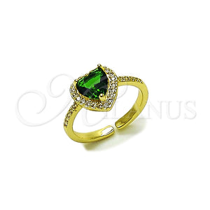 Anillo Multi Piedra 01.196.0051.1 Oro Laminado, Diseño de Corazón y Cluster, con Verde Zirconia Cubica and Blanca Micro Pave, Pulido, Tono Dorado (One size fits all)