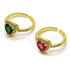 Anillo Multi Piedra 01.196.0051.1 Oro Laminado, Diseño de Corazón y Cluster, con Verde Zirconia Cubica and Blanca Micro Pave, Pulido, Tono Dorado (One size fits all)