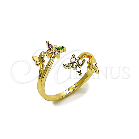 Anillo Multi Piedra 01.196.0054 Oro Laminado, Diseño de Mariposa, con Multicolor Zirconia Cubica, Pulido, Tono Dorado (One size fits all)