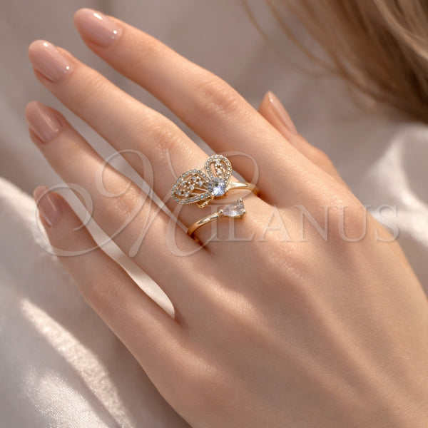 Anillo Multi Piedra 01.196.0055 Oro Laminado, Diseño de Mariposa, con Blanca Zirconia Cubica and Blanca Micro Pave, Pulido, Tono Dorado (One size fits all)