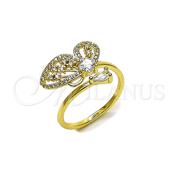 Anillo Multi Piedra 01.196.0055 Oro Laminado, Diseño de Mariposa, con Blanca Zirconia Cubica and Blanca Micro Pave, Pulido, Tono Dorado (One size fits all)