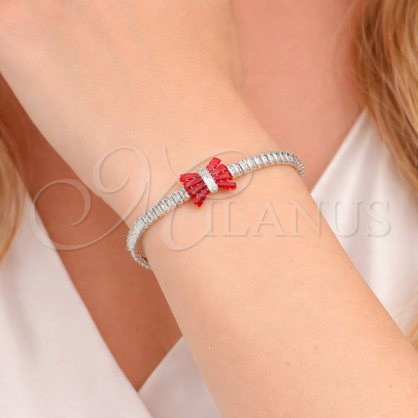 Pulsera Elegante 03.445.0001.07 Rodio Laminado, Diseño de Arco y Baguette, con Zirconia Cubica Granate y Blanca, Pulido, Rodinado (Grosor 05 MM, 8 Pulgadas de Largo)