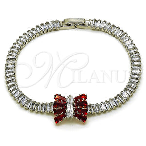Pulsera Elegante 03.445.0001.07 Rodio Laminado, Diseño de Arco y Baguette, con Zirconia Cubica Granate y Blanca, Pulido, Rodinado (Grosor 05 MM, 8 Pulgadas de Largo)