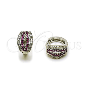 Argolla Huggie 02.260.0030.12 Rodio Laminado, con Micro Pave Rubi y Blanca, Pulido, Rodinado