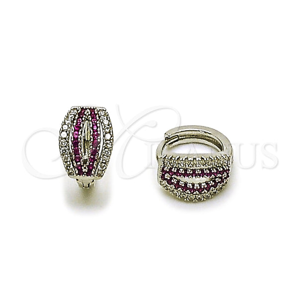 Argolla Huggie 02.260.0030.12 Rodio Laminado, con Micro Pave Rubi y Blanca, Pulido, Rodinado