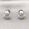 Arete Dormilona 02.260.0035.1 Rodio Laminado, Diseño de Flor, con Zirconia Cubica Multicolor y Blanca, Pulido, Rodinado