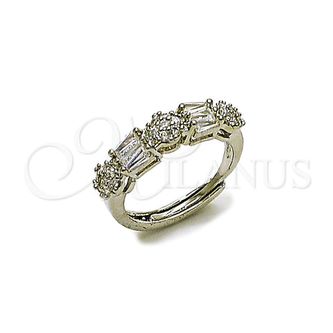 Anillo Multi Piedra 01.346.0024 Rodio Laminado, Diseño de Baguette, con Zirconia Cubica Blanca y Micro Pave Blanca, Pulido, Rodinado (Talla Unica)