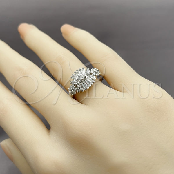 Anillo Multi Piedra 01.346.0025 Rodio Laminado, Diseño de Baguette, con Zirconia Cubica Blanca y Micro Pave Blanca, Pulido, Rodinado (Talla Unica)
