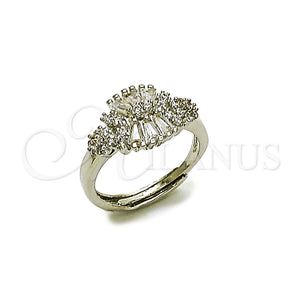Anillo Multi Piedra 01.346.0025 Rodio Laminado, Diseño de Baguette, con Zirconia Cubica Blanca y Micro Pave Blanca, Pulido, Rodinado (Talla Unica)