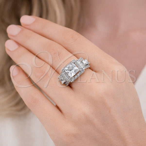 Anillo Multi Piedra 01.346.0026 Rodio Laminado, Diseño de Cluster, con Zirconia Cubica Blanca y Micro Pave Blanca, Pulido, Rodinado (Talla Unica)