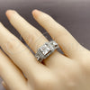 Anillo Multi Piedra 01.346.0026 Rodio Laminado, Diseño de Cluster, con Zirconia Cubica Blanca y Micro Pave Blanca, Pulido, Rodinado (Talla Unica)