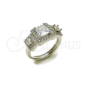Anillo Multi Piedra 01.346.0026 Rodio Laminado, Diseño de Cluster, con Zirconia Cubica Blanca y Micro Pave Blanca, Pulido, Rodinado (Talla Unica)